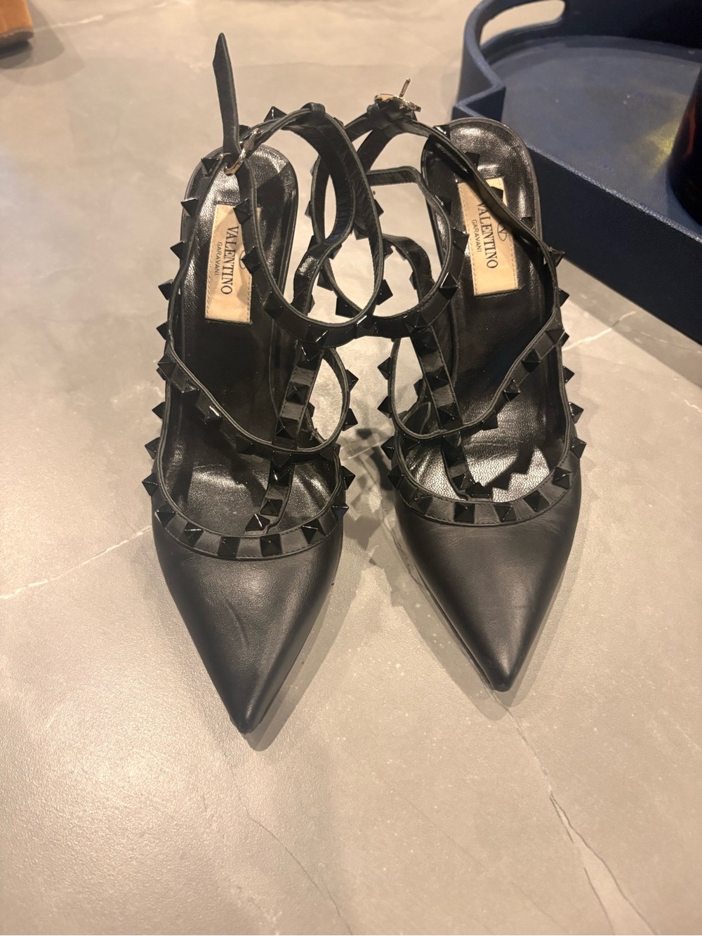 Valentino Black Pointed Rockstud Ankle-Strap Pumps